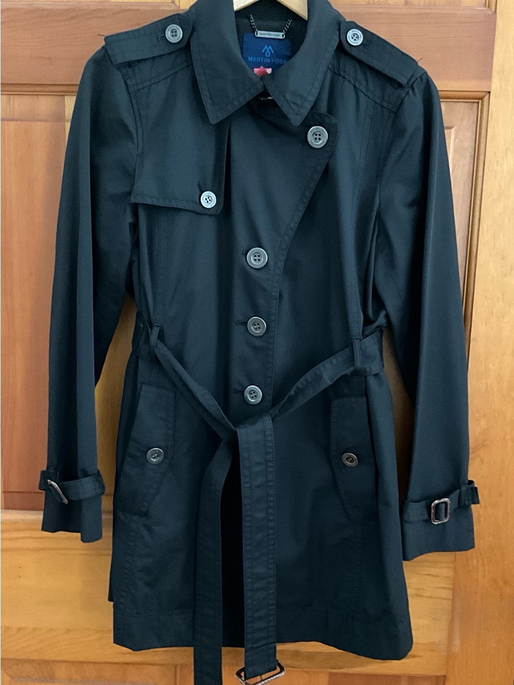 Martin + Osa Classic Black Belted Trench Coat with Removable Quilted Liner Sz L